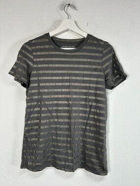 Majestic Filatures Womens Metallic Striped Deluxe Tee Shirt Size 3 Short Sleeve